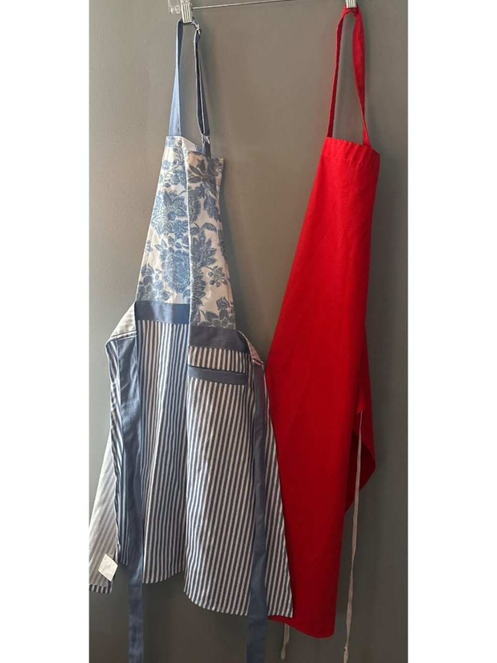 Set of two aprons red blue and white cottagecore grilling camp summer cooking